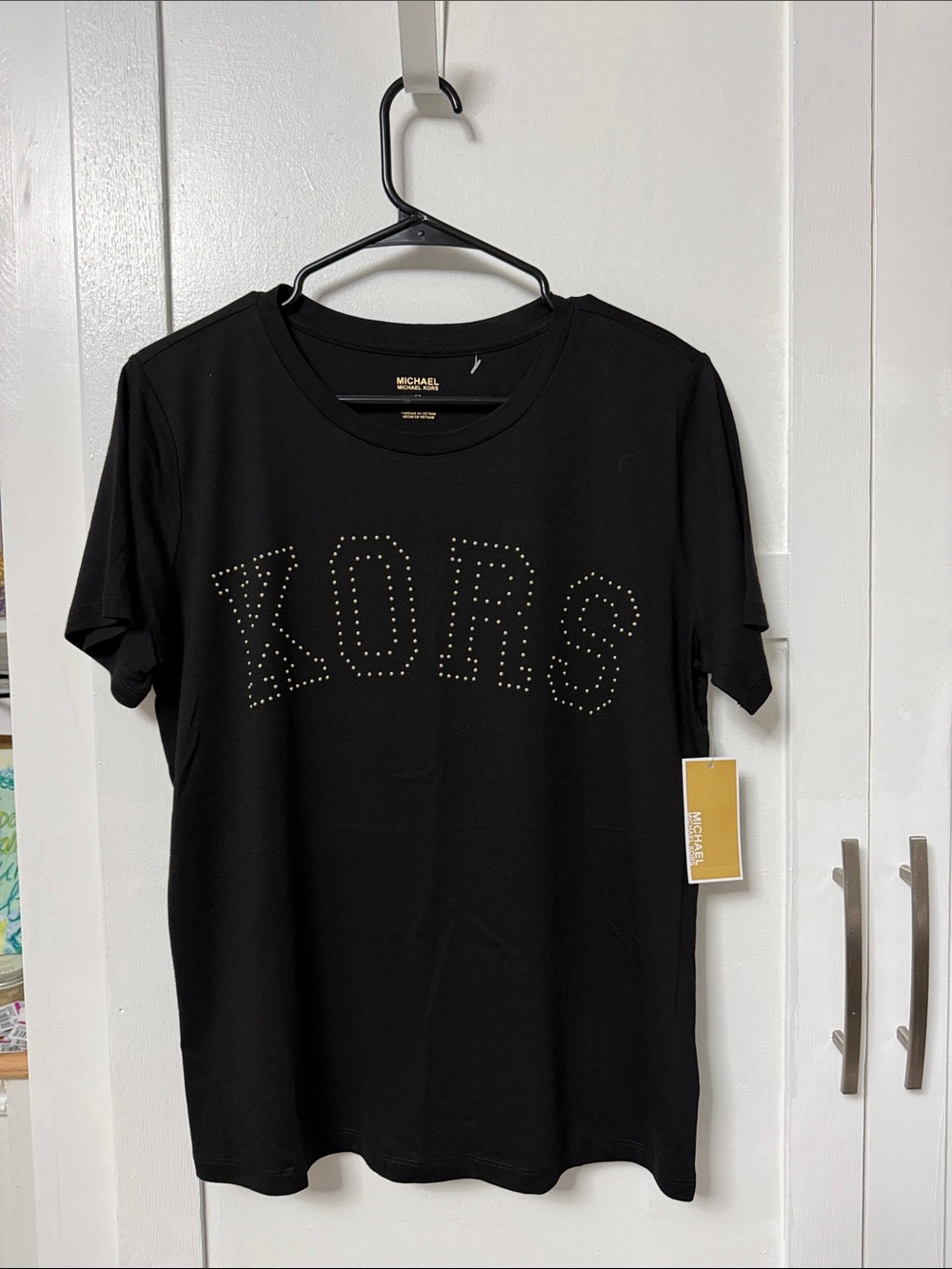 Michael Kors Black Tee with Gold Studded KORS Logo